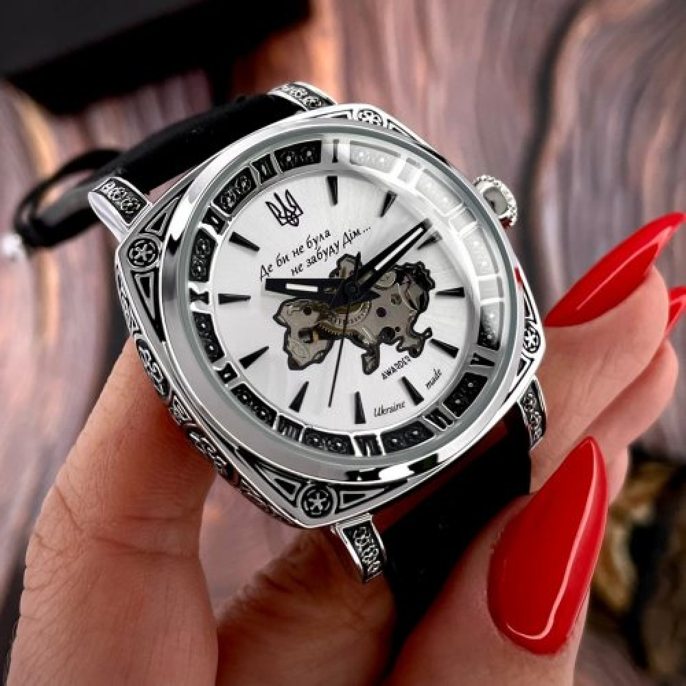 Часы наручные Awarder 021-3D Где бы ни была Silver-White-Black Leather