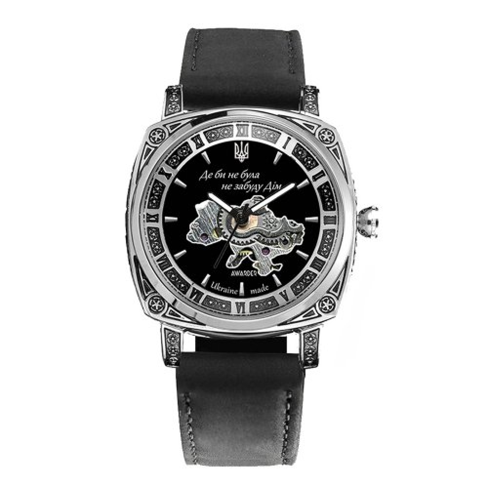 Часы наручные Awarder 021-3D Где бы ни была Silver-Black-Black Leather