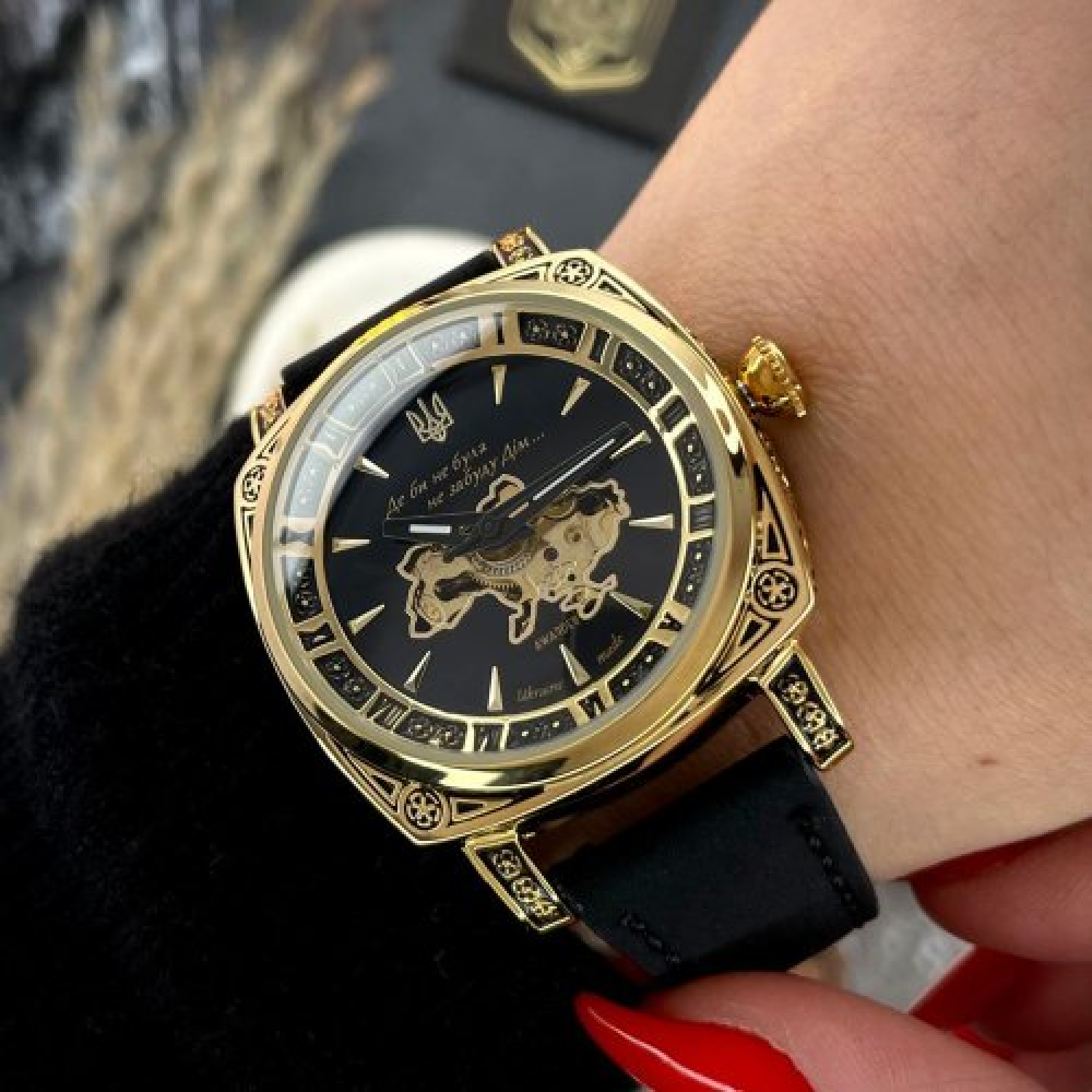 Годинник наручний Awarder 021-3D Де би не була Gold-Black-Black Leather