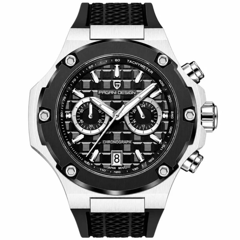 Чоловічий годинник Pagani Design PD-YS032 Silver-Black-Black Rubber на каучуковому ремінці