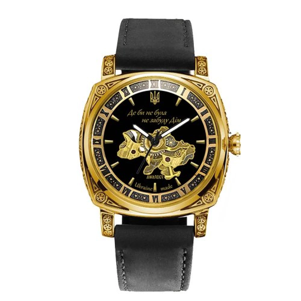 Годинник наручний Awarder 021-3D Де би не була Gold-Black-Black Leather