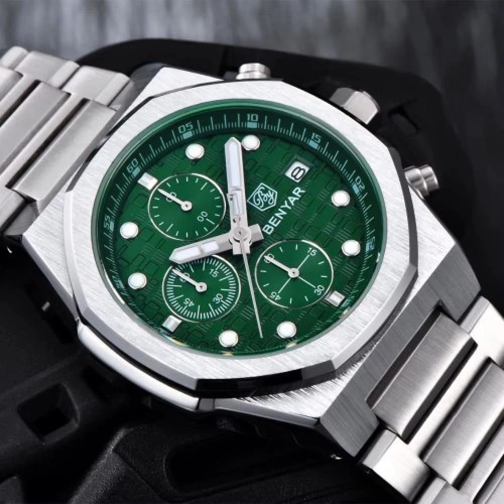 Чоловічий годинник Benyar BY-5216 Silver-Green