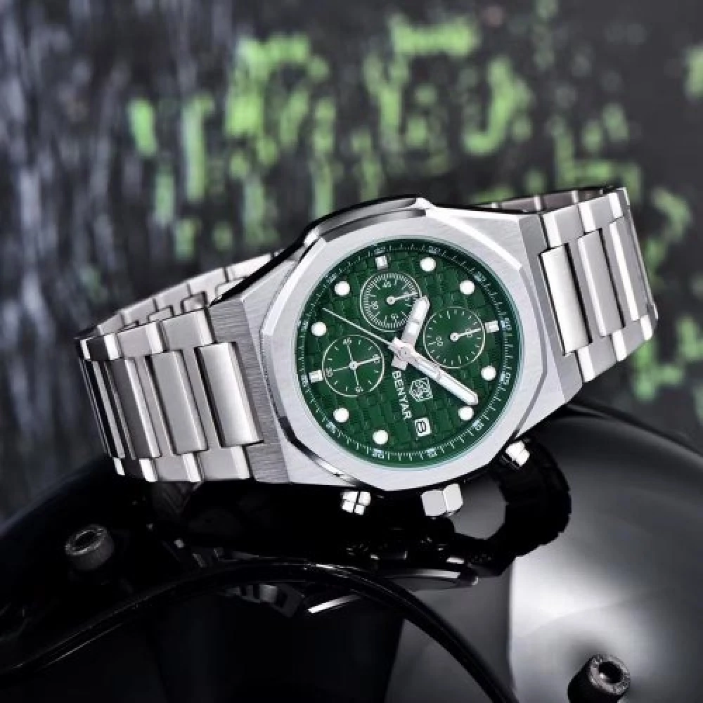 Чоловічий годинник Benyar BY-5216 Silver-Green